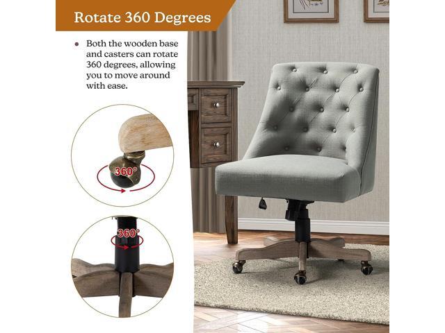Modern Tufted Armless Home Office Chair, Comfy Upholstered Desk Chair with Vintage Wood Base, Height Adjustable Swivel Computer Task Chair for...