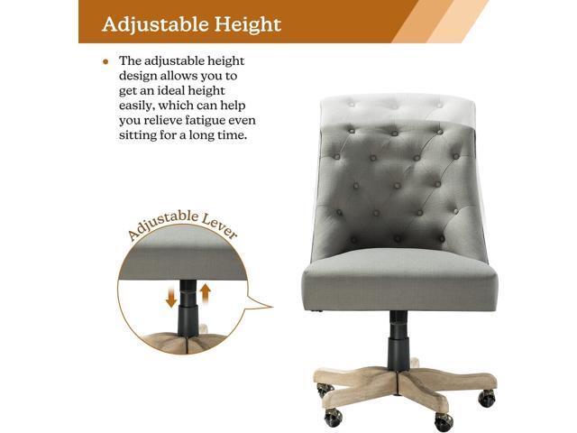 Modern Tufted Armless Home Office Chair, Comfy Upholstered Desk Chair with Vintage Wood Base, Height Adjustable Swivel Computer Task Chair for...