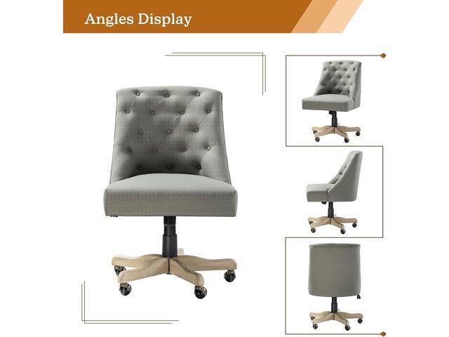 Modern Tufted Armless Home Office Chair, Comfy Upholstered Desk Chair with Vintage Wood Base, Height Adjustable Swivel Computer Task Chair for...