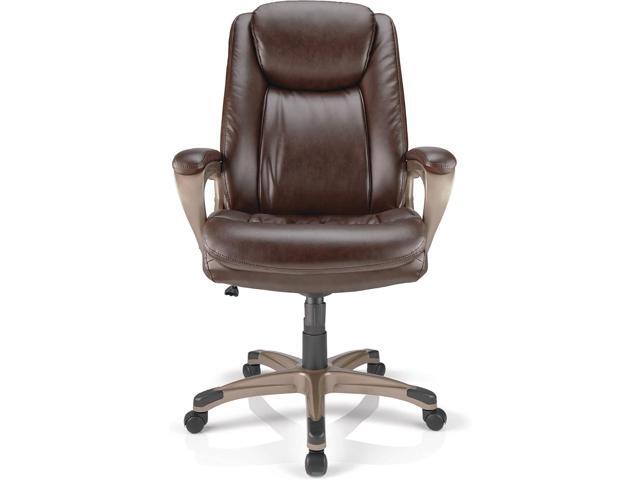 Realspace Tresswell Bonded Leather High-Back Chair, Brown/Champagne