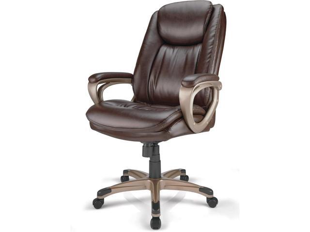 Realspace Tresswell Bonded Leather High-Back Chair, Brown/Champagne