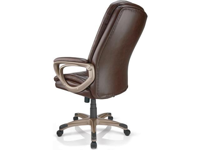 Realspace Tresswell Bonded Leather High-Back Chair, Brown/Champagne