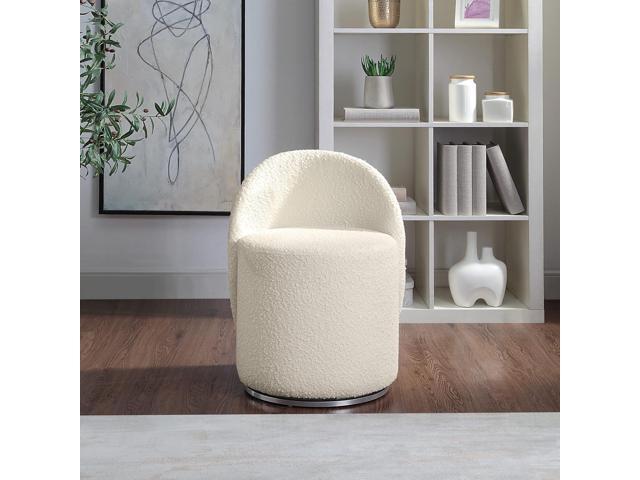 OSP Home Furnishings Lystra Swivel Barrel Vanity Chair with Textured Boucle Fabric, Cream