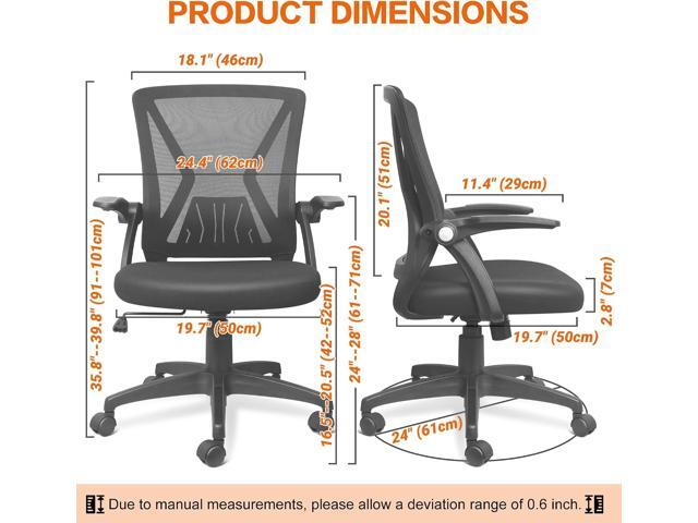 Mesh Office Chair Ergonomic Mid Back Swivel Black Mesh Desk Chair Flip Up Arms with Lumbar Support Computer Chair Adjustable Height Task Chairs