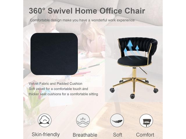 Yoluckea Velvet Office Chair Adjustable Height Swivel Modern Home Office Chair Weave Back Vanity Chair Desk Chair Computer Chair on Wheels...
