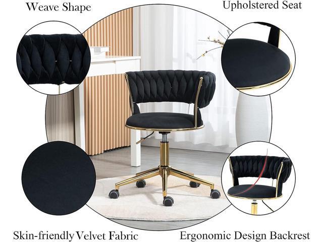 Yoluckea Velvet Office Chair Adjustable Height Swivel Modern Home Office Chair Weave Back Vanity Chair Desk Chair Computer Chair on Wheels...