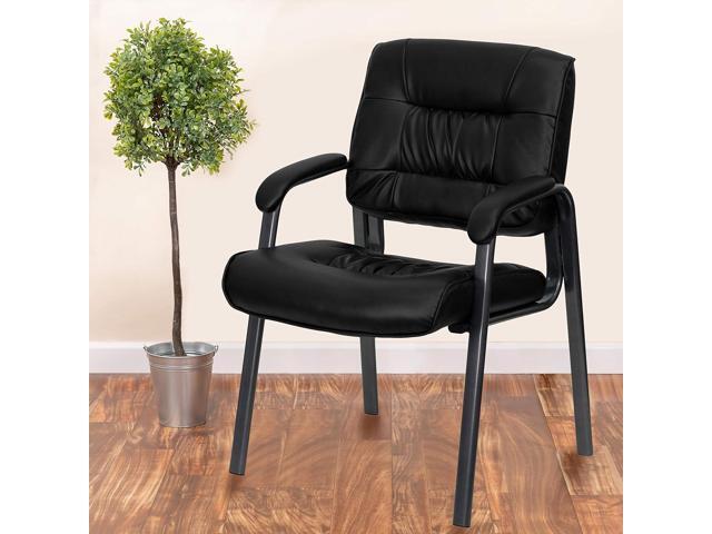 Flash Furniture Haeger Black LeatherSoft Executive Side Reception Chair with Titanium Gray Powder Coated Frame