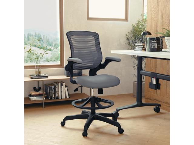 Flash Furniture Kale Mid-Back Dark Gray Mesh Ergonomic Drafting Chair Adjustable Foot Ring, Flip-Up Arms