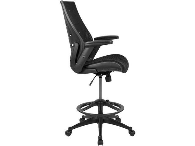 Flash Furniture Kale High Back Black Mesh Spine-Back Ergonomic Drafting Chair with Adjustable Foot Ring and Adjustable Flip-Up Arms