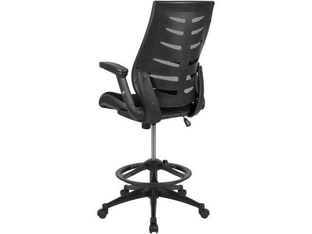 Flash Furniture Kale High Back Black Mesh Spine-Back Ergonomic Drafting Chair with Adjustable Foot Ring and Adjustable Flip-Up Arms