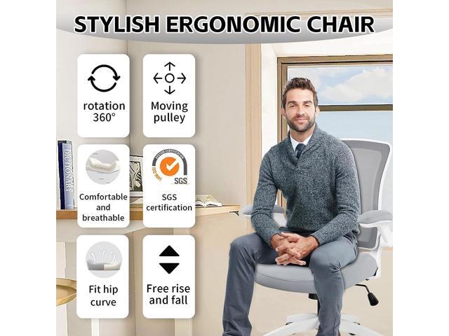 BOJUZIJA Ergonomic Office Computer Desk Mesh Chair with Soft Cushion,Adjustable Height,Flip-up Armrest &Waist Support Function Swivel 360°for Home...
