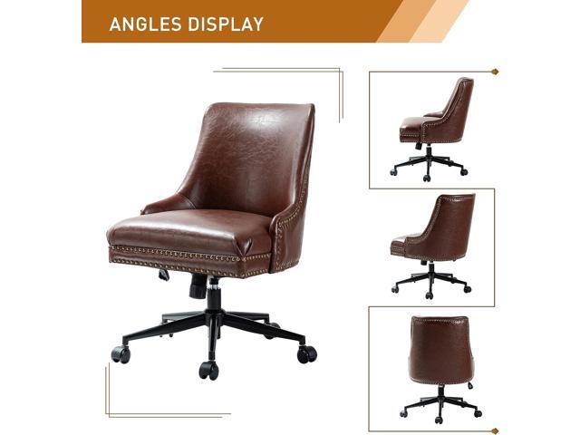 Faux Leather Home Office Chair with Black Metal Base and Nailhead, Modern Comfy Ergonomic Desk Chair with Adjustable Height/Tilt, 360-Degree...