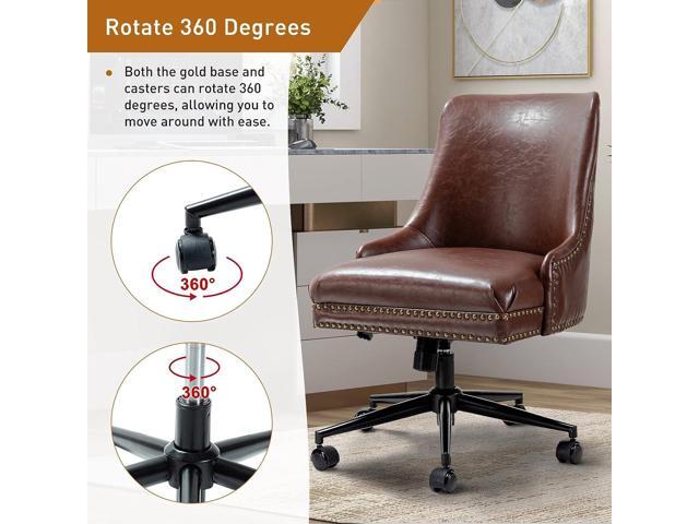 Faux Leather Home Office Chair with Black Metal Base and Nailhead, Modern Comfy Ergonomic Desk Chair with Adjustable Height/Tilt, 360-Degree...