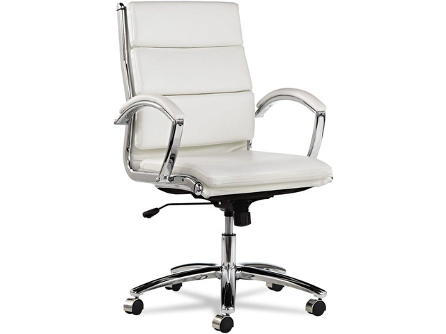 Alera ALENR4206 Neratoli Series Mid-Back Slim Faux Leather Chair - White/Chrome