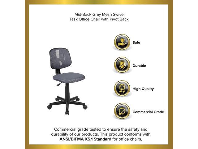 EMMA + OLIVER Mid-Back Gray Mesh Swivel Task Office Chair with Pivot Back, BIFMA Certified