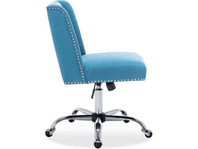 BELLEZE Modern Upholstered Linen Office Chair with Nailhead Trim, Armless Adjustable Height Swivel with Wheels, Stylish Farmhouse Computer Desk...