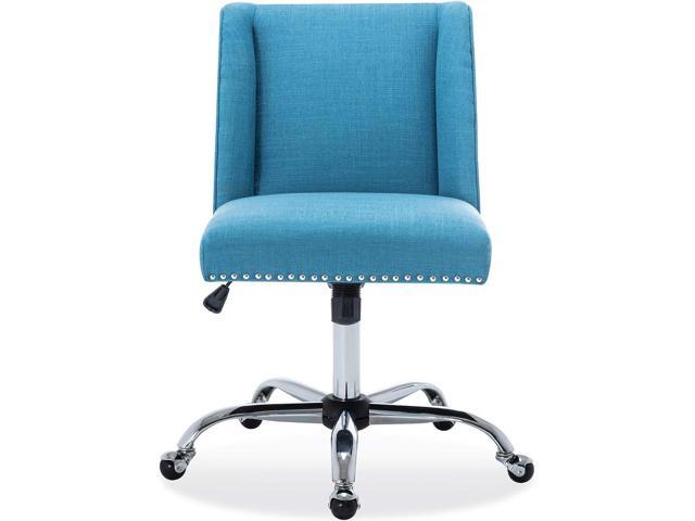BELLEZE Modern Upholstered Linen Office Chair with Nailhead Trim, Armless Adjustable Height Swivel with Wheels, Stylish Farmhouse Computer Desk...