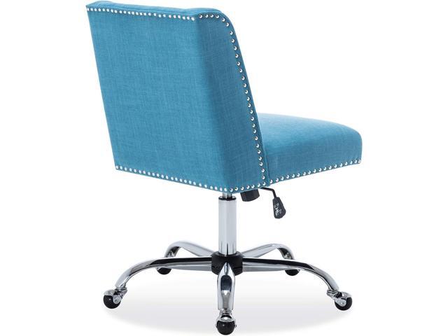BELLEZE Modern Upholstered Linen Office Chair with Nailhead Trim, Armless Adjustable Height Swivel with Wheels, Stylish Farmhouse Computer Desk...
