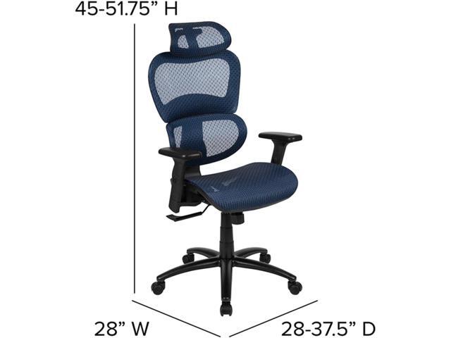 Flash Furniture LO Ergonomic Mesh Office Chair with 2-to-1 Synchro-Tilt, Adjustable Headrest, Lumbar Support, and Adjustable Pivot Arms in Blue
