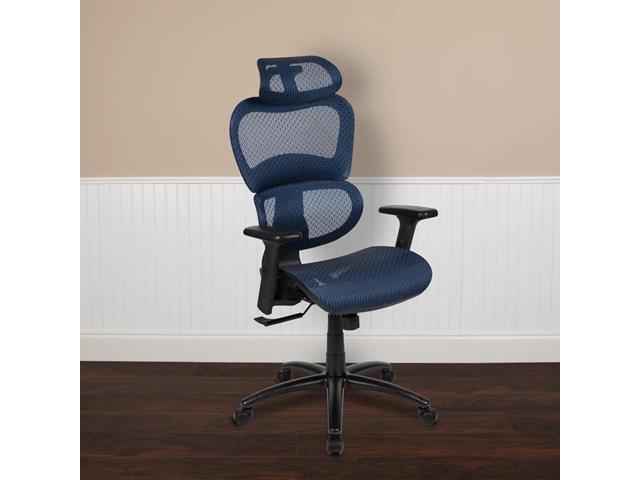 Flash Furniture LO Ergonomic Mesh Office Chair with 2-to-1 Synchro-Tilt, Adjustable Headrest, Lumbar Support, and Adjustable Pivot Arms in Blue