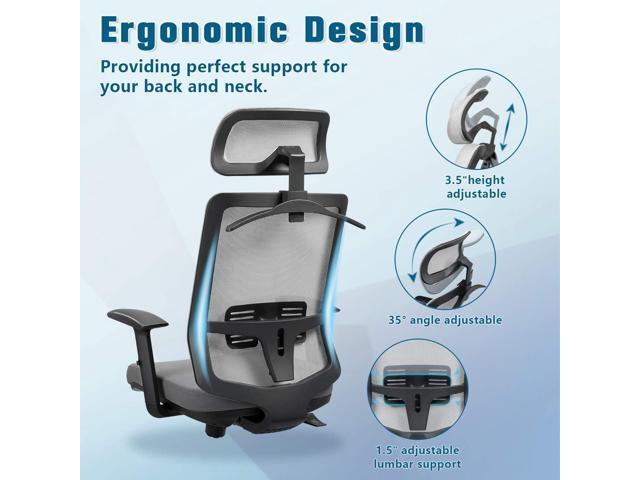 Furmax Ergonomic Office Chair, High Back Desk Chair with Adjustable Headrest, Lumbar Support and Armrests, Mesh Computer Chair with Clothes Hanger...