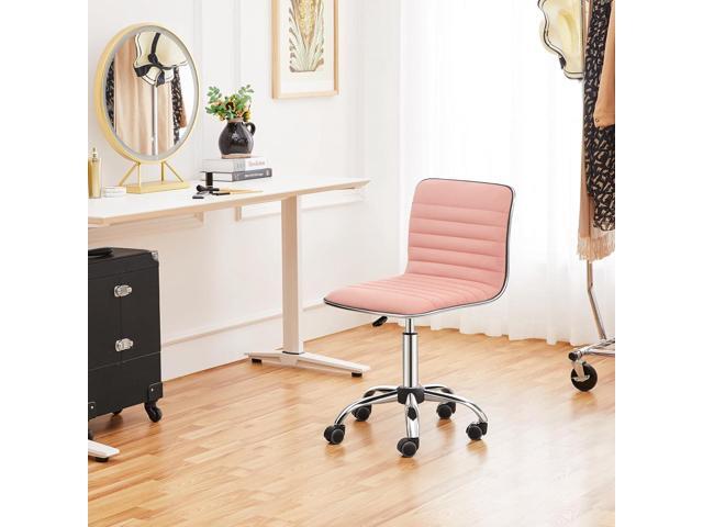 Yaheetech Velvet Low Back Armless Ribbed Vanity Chair Height Adjustable Swivel Task Office Chair, Apricot Pink