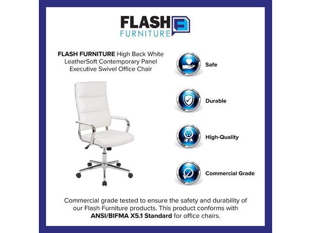 Flash Furniture Hansel High Back White LeatherSoft Contemporary Panel Executive Swivel Office Chair