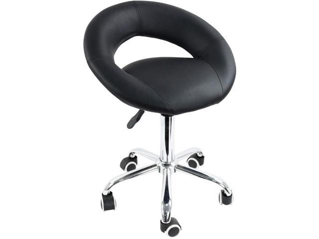 Low Back Swivel Rolling Stool Height Adjustable Modern Semi-Circular Seat Office Computer Desk Chair with Wheels (Black)