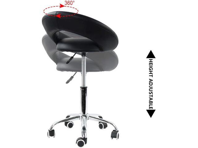 Low Back Swivel Rolling Stool Height Adjustable Modern Semi-Circular Seat Office Computer Desk Chair with Wheels (Black)