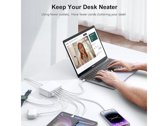 165W 6 Port Desktop PD GaN Fast Charging Station Hub Compatible with MacBook Air/Pro, iPad Pro, iPhone, Galaxy, Pixel, LG Devices