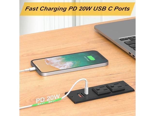 Recessed Power Strip USB C PD 20W, Recessed Outlet with USB Ports, Flat Plug Desk Power Strip for Sofa Drawer Cabinet Nightstand, 6 FT Extension...