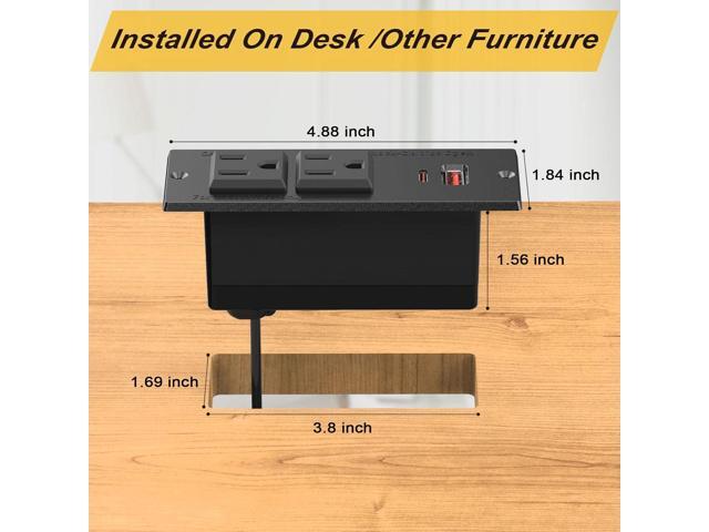 Recessed Power Strip USB C PD 20W, Recessed Outlet with USB Ports, Flat Plug Desk Power Strip for Sofa Drawer Cabinet Nightstand, 6 FT Extension...