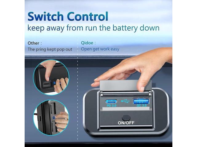 Dual Quick Charge 3.0 and PD RV USB Outlet 12V Qidoe 12V USB Charger Car USB Port 12 Volt USB Outlet Socket Accessories with Power Switch...