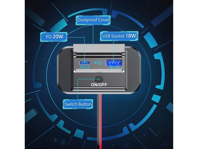 Dual Quick Charge 3.0 and PD RV USB Outlet 12V Qidoe 12V USB Charger Car USB Port 12 Volt USB Outlet Socket Accessories with Power Switch...