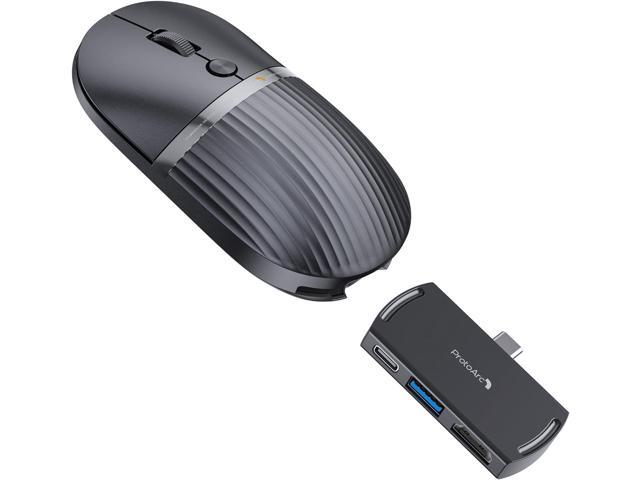 ProtoArc HubMouse, USB C Wireless Bluetooth Mouse with Built-in 3-Port Hub (PD, HDMI, USB 3.0), Multi-Device Silent Rechargeable Travel Mouse for...