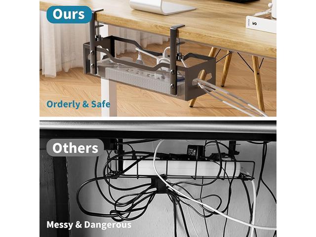 Litwaro Under Desk Cable Management Tray Black, No Drill, Desk Cord Organizer, Wire Management, 15.75 Inches