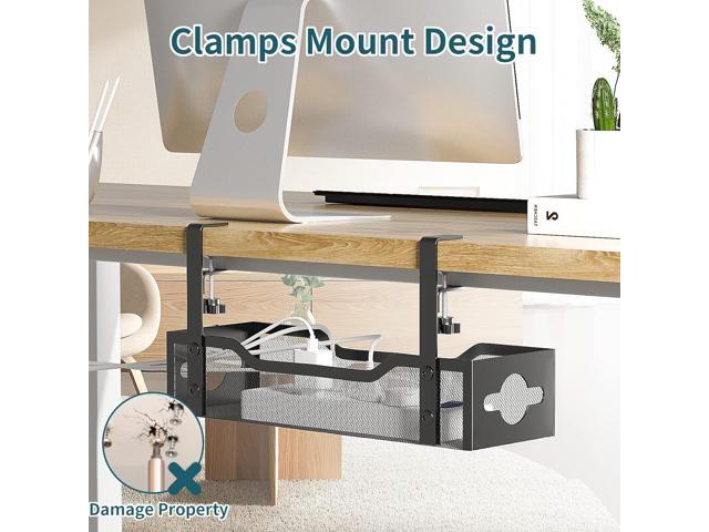 Litwaro Under Desk Cable Management Tray Black, No Drill, Desk Cord Organizer, Wire Management, 15.75 Inches