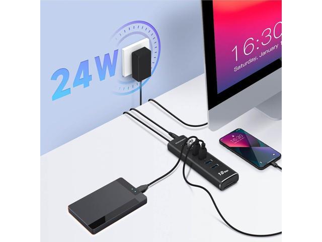 Rosonway 8 Ports Powered USB 3.2/USB C Hub with 6 USB-A 3.2 Ports 10Gbps, SD/TF Card Readers, 3.3ft USB Cable and 12V/2A Power Adapter, USB...