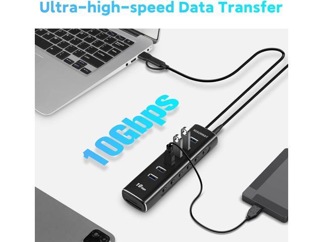 Rosonway 8 Ports Powered USB 3.2/USB C Hub with 6 USB-A 3.2 Ports 10Gbps, SD/TF Card Readers, 3.3ft USB Cable and 12V/2A Power Adapter, USB...