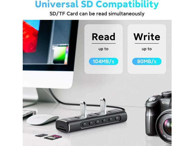 Rosonway 8 Ports Powered USB 3.2/USB C Hub with 6 USB-A 3.2 Ports 10Gbps, SD/TF Card Readers, 3.3ft USB Cable and 12V/2A Power Adapter, USB...