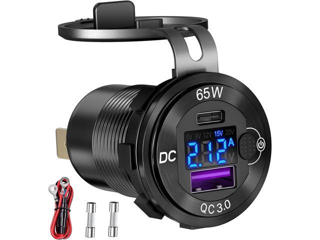 83W 12 Volt USB Outlet Built-in Boost USB C Laptop Car Charger: Ouffun 65W PD3.0 and 18W QC3.0 Car USB Port Aluminum Socket with Button Switch...