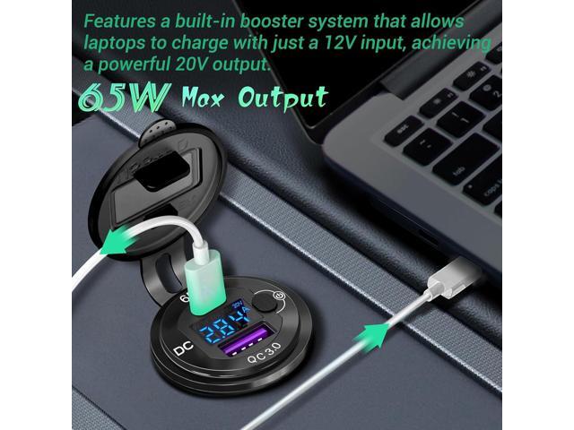 83W 12 Volt USB Outlet Built-in Boost USB C Laptop Car Charger: Ouffun 65W PD3.0 and 18W QC3.0 Car USB Port Aluminum Socket with Button Switch...