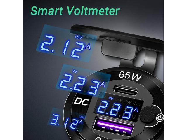 83W 12 Volt USB Outlet Built-in Boost USB C Laptop Car Charger: Ouffun 65W PD3.0 and 18W QC3.0 Car USB Port Aluminum Socket with Button Switch...