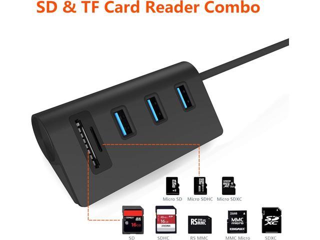 USB 3.0 HUB, Bus-Powered USB 3.0 3-Port Aluminum Hub with 2-Slots Card Reader Combo for iMac, MacBook Air, MacBook Pro, MacBook, Mac Mini, PCs and...