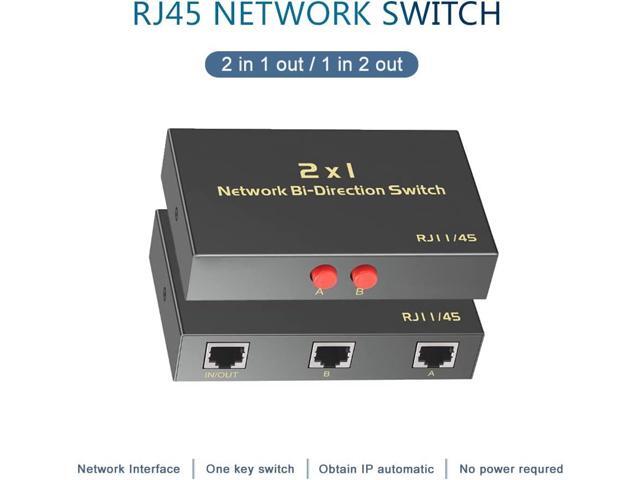 RJ45 Network Switch Selector 2x1/1x2, 2 Port Network Hub 10/1000M Metal Housing