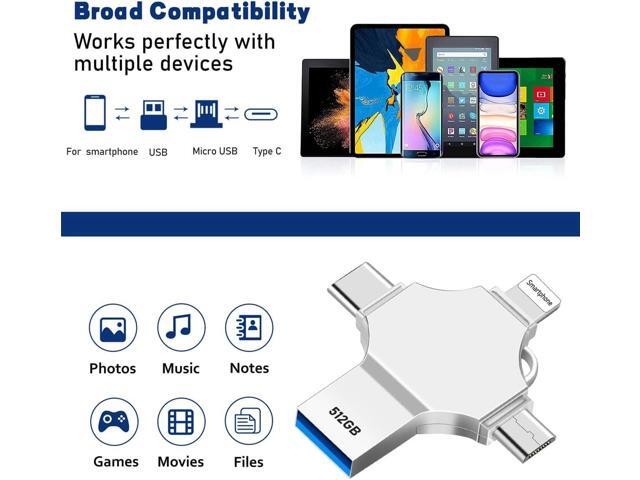 AOIRHLA USB Flash Drive Photo Stick 512GB - 4 in 1 USB 3.0 High Speed Thumb Drive Memory Stick Portable Jump Drive Storage Device for...