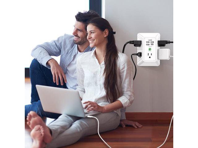 USB Wall ChargerLVETEK Surge Protector 5 Outlet Extender with 4 USB Ports (1 USB C Outlet) 3 Sided 1680J Power Strip Multi Plug Outlets Wall...