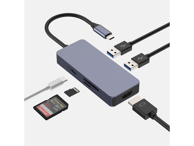 USB C Hub, HOPDAY Adapter USB C Dongle for MacBook Pro/Air Ipad Pro, 6 in 1 USB C to HDMI Multport Adapter, for Laptop, Surface Pro 8 and More(4K...