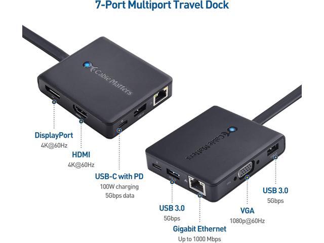Cable Matters 7-in-1 USB C Hub with Triple Display (HDMI, DisplayPort, VGA), 2x USB 3.0, Gigabit Ethernet, 100W Charging - Thunderbolt 4 /USB 4...