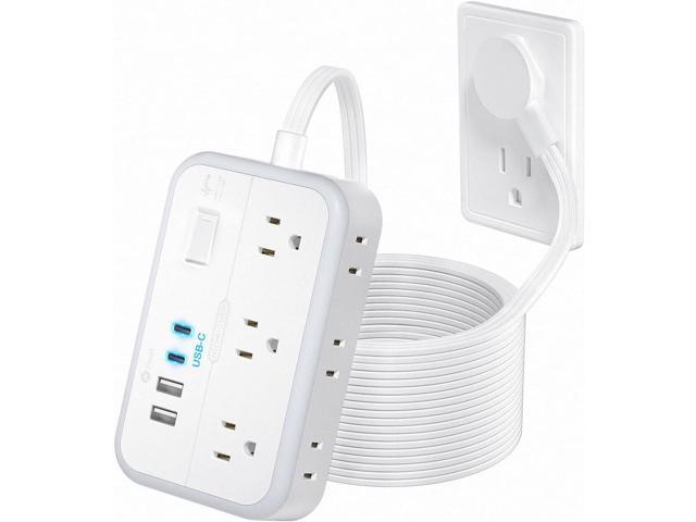 Surge Protector Power Strip with 6 Widely Outlets 4 USB Ports(2 USB C), Flat Extension Cord with Multiple Outlets, 1080 J, 5 ft Flat Plug Outlet...